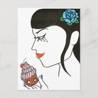 Cartão Postal Mulher com Cupcake