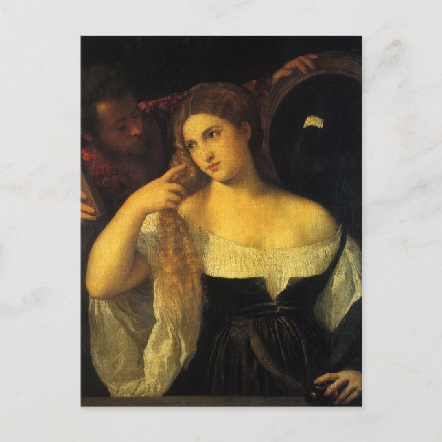Cartão Postal Mulher com Espelho de Titian, Renascença Vintage (Frente)