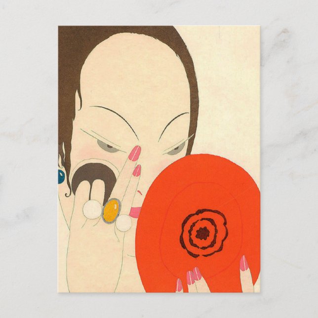 Cartão Postal MULHER COM ESPELHO VERMELHO Makeup de Beauty Fashi (Frente)