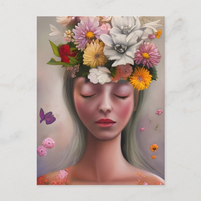 Cartão Postal Mulher Com Flores na Cabeça (Frente)