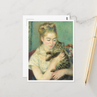 Cartão Postal Mulher com gato por Auguste Renoir