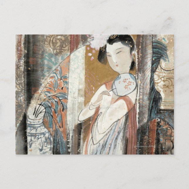 Cartão Postal Mulher com Hairpin Floral (Frente)