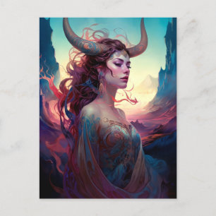Cartão Postal Mulher com Horns Fantasy Art Postcard