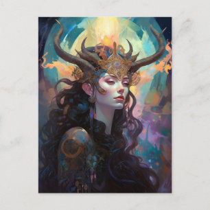 Cartão Postal Mulher com Horns Fantasy Art Postcard