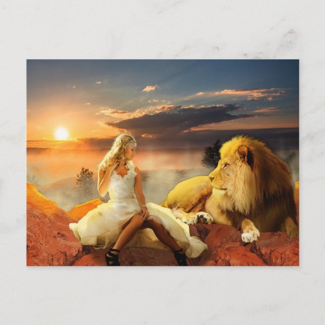 Cartão Postal MULHER COM LION FANTASY Postcards (Frente)