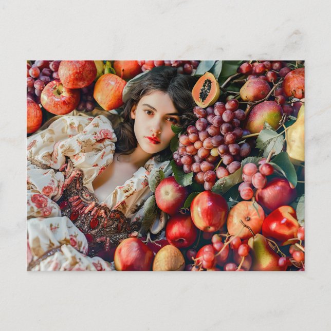 Cartão Postal Mulher com maçãs e uvas (Frente)
