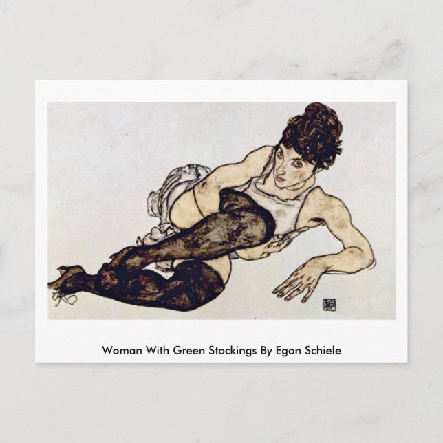 Cartão Postal Mulher Com Meias Verdes Por Egon Schiele (Frente)
