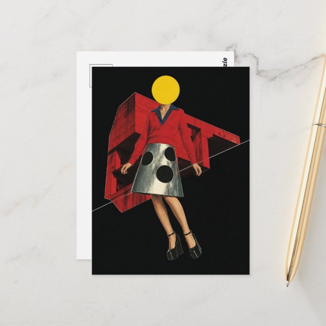 Cartão Postal Mulher Com o Círculo Amarelo Para Uma Cabeça Surre (Frente/Verso In Situ)