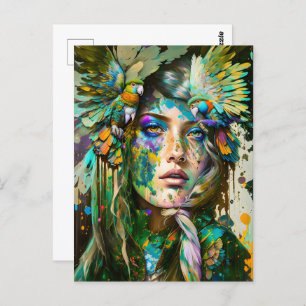 Cartão Postal Mulher com papagaio, Posto