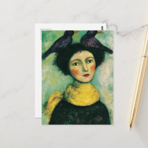 Cartão Postal Mulher Com Pássaros na Cabeça