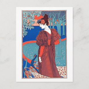 Cartão Postal Mulher com Pavões por Louis Rhead