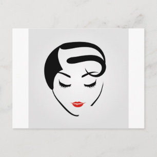 Cartão Postal mulher com penteado vintage e maquiagem