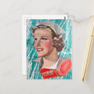 Cartão Postal Mulher com sabonete de saúde de colagem da era de