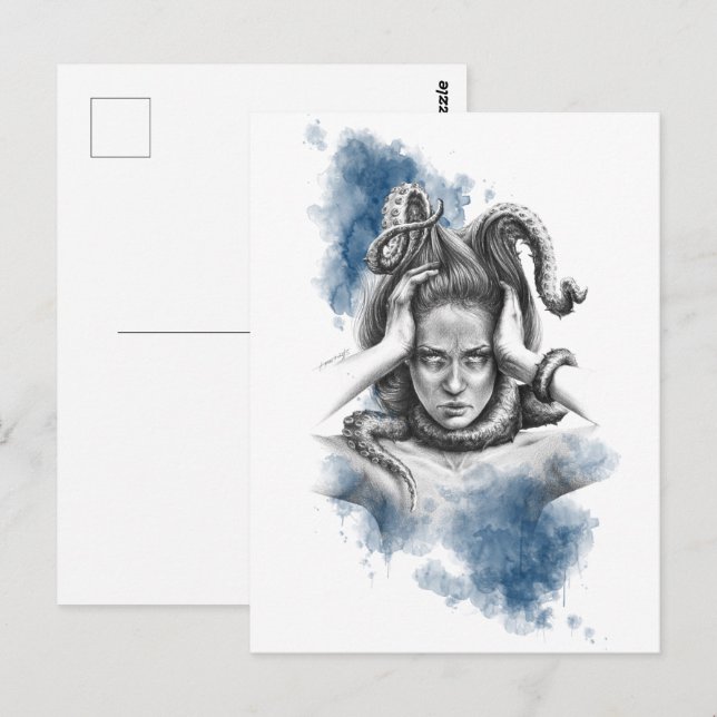 Cartão Postal Mulher com tentáculos na fantasia capilar arte sur (Frente/Verso)