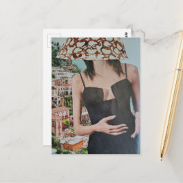 Cartão Postal Mulher com tigela na cabeça colagem surrealista