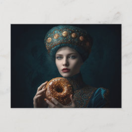 Cartão Postal Mulher Com um Donut