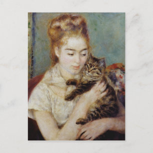 Cartão Postal Mulher com um Gato de Pierre-Auguste Renoir