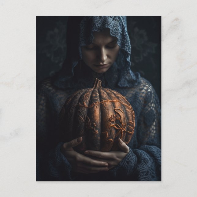 Cartão Postal Mulher com um Ornamentado Pumpkin (Frente)