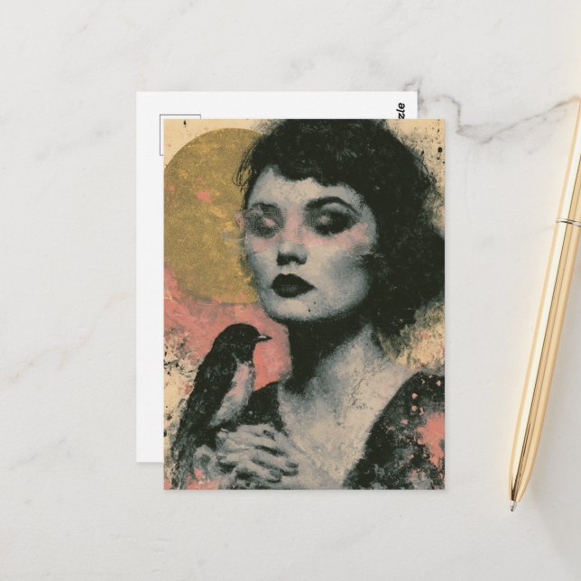 Cartão Postal Mulher Com um Pássaro (Frente/Verso In Situ)