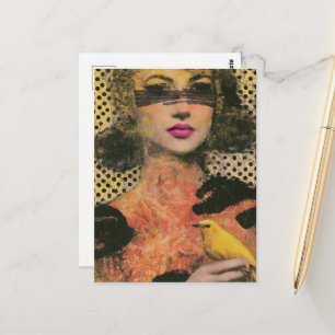 Cartão Postal Mulher Com um Pássaro Amarelo