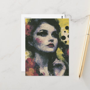 Cartão Postal Mulher Com um Pássaro Pintassilgo