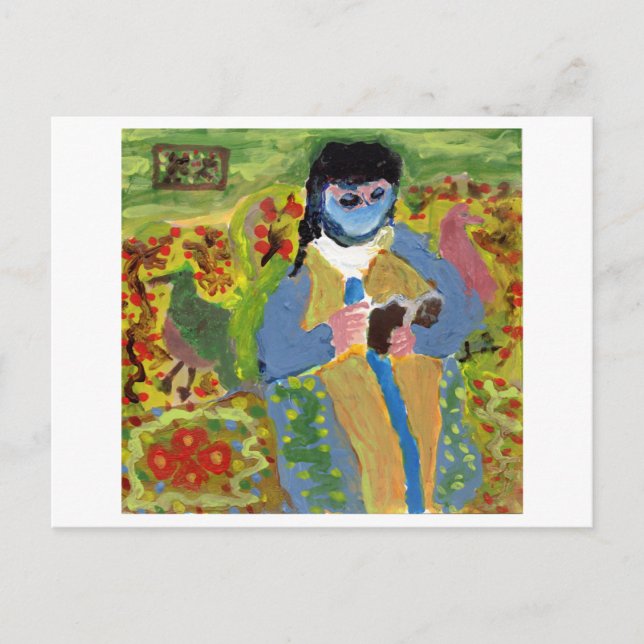 Cartão Postal Mulher com véu azul, leitura, cartão-postal (Frente)