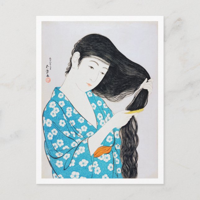 Cartão Postal Mulher Comendo Seu Cabelo, Goyō Hashiguchi (Frente)