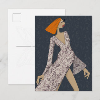 Cartão Postal Mulher Confiante Elegante Arte de Moda Glam Postca