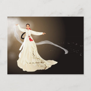 Cartão Postal mulher coreana em um livro