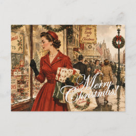 Cartão Postal Mulher de 1950 fazendo compras de Natal
