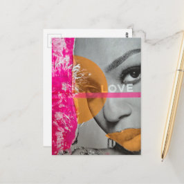 Cartão Postal Mulher de Amor Neon Colagem Mídia Mista