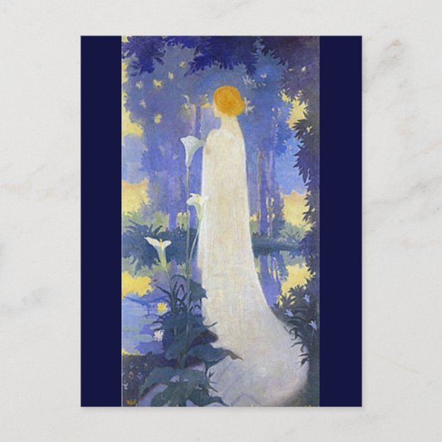 Cartão Postal Mulher de Arte Nouveau com Calla Lily (Frente)