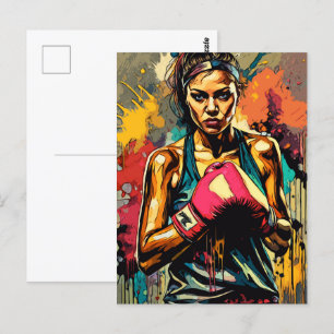 Cartão Postal Mulher de Boxe Retrato de Lutadora de Artes Marcia