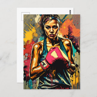 Cartão Postal Mulher de Boxe Retrato de Lutadora de Artes Marcia