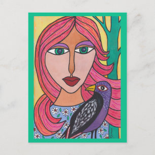 Cartão Postal Mulher de Cabelo Vermelho com Cartão-postal de Av