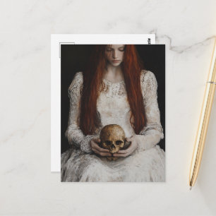 Cartão Postal Mulher de Cabelo Vermelho Com uma Caveira