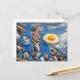 Cartão Postal Mulher de Café da Manhã Surrealista Bacon e Ovos P