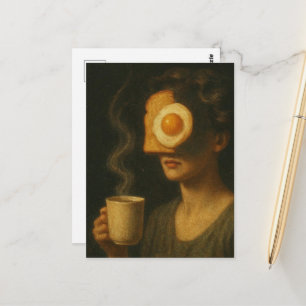 Cartão Postal Mulher de Café da Manhã Surrealista Torrada Ovo e