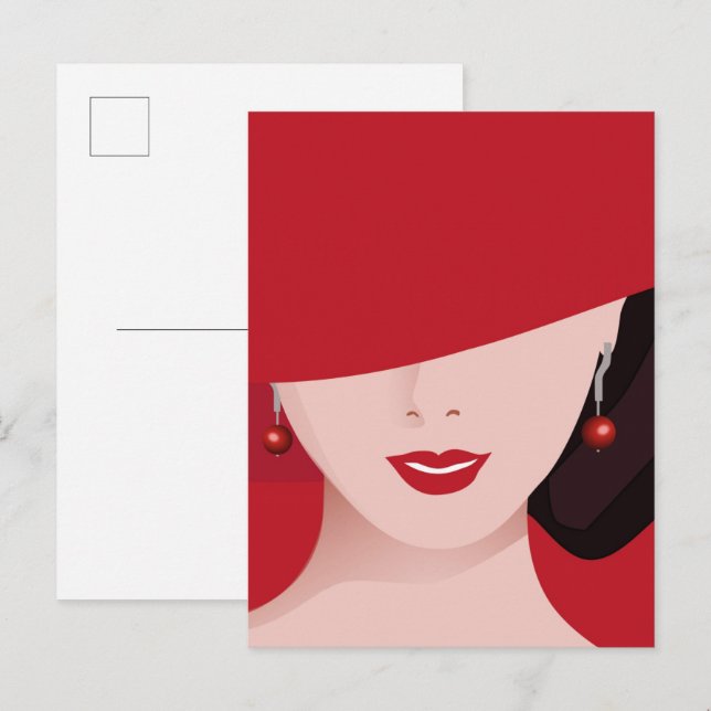 Cartão Postal Mulher De Chapéu Vermelho (Frente/Verso)