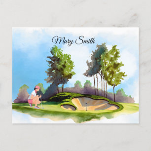 Cartão Postal Mulher de golfe está jogando golfe