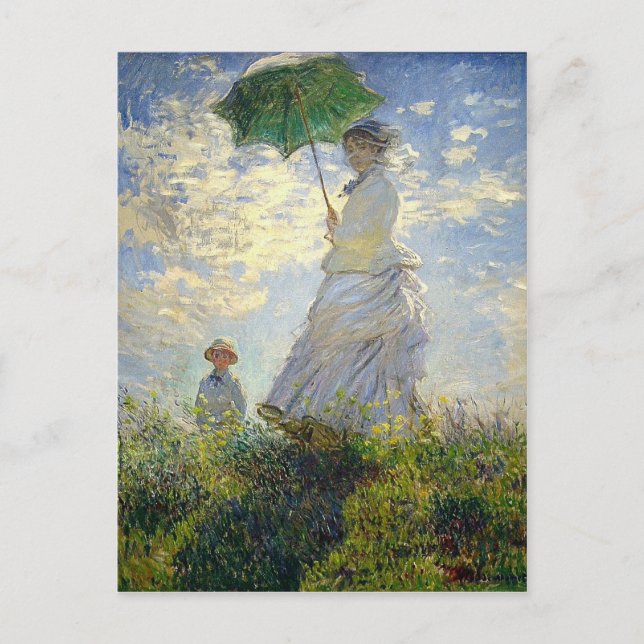 Cartão Postal Mulher de Monet com Parasol (O Rolo/Caminho) (Frente)