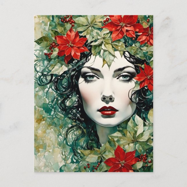 Cartão Postal Mulher de Natal Deslumbrante (Frente)