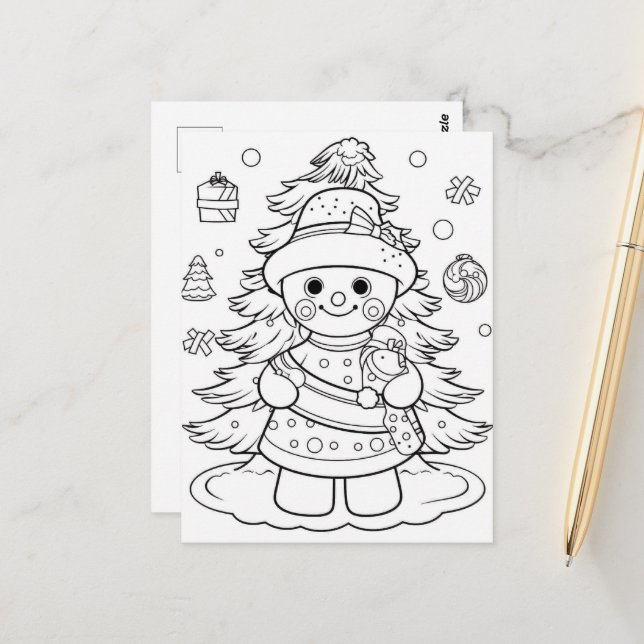 Cartão Postal mulher de neve de Natal festiva criança colorindo  (Frente/Verso In Situ)