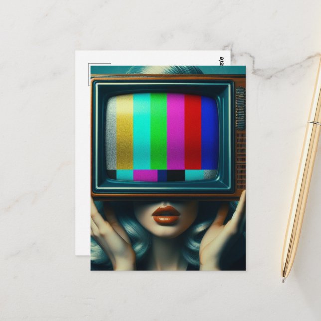 Cartão Postal Mulher de prata com TV na cabeça (Frente/Verso In Situ)
