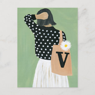 Cartão Postal Mulher de Preto e Branco com Bolinhas