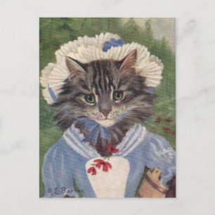 Cartão Postal Mulher de quarto gato