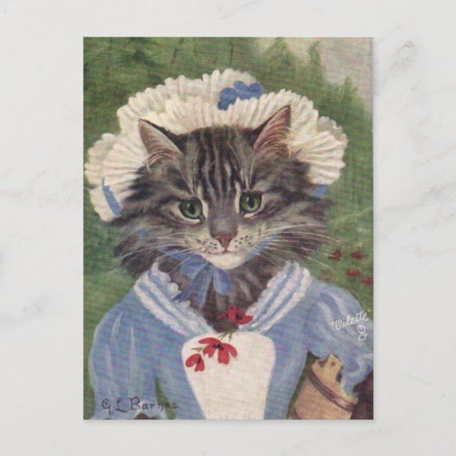 Cartão Postal Mulher de quarto gato (Frente)