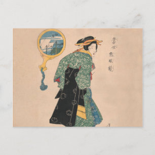 Cartão Postal Mulher de Quimono Japonês Antigo Ukiyo-e Xilogravu