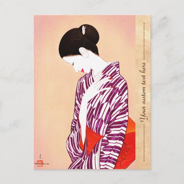 Cartão Postal Mulher de Takasawa Keiichi em kimono art japan (Frente)
