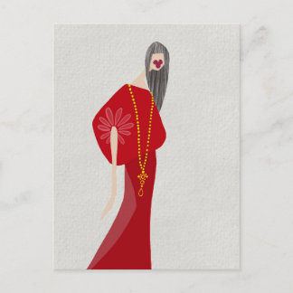 Cartão Postal Mulher de Vermelho Escarlate Estilo Glam Moda Arte